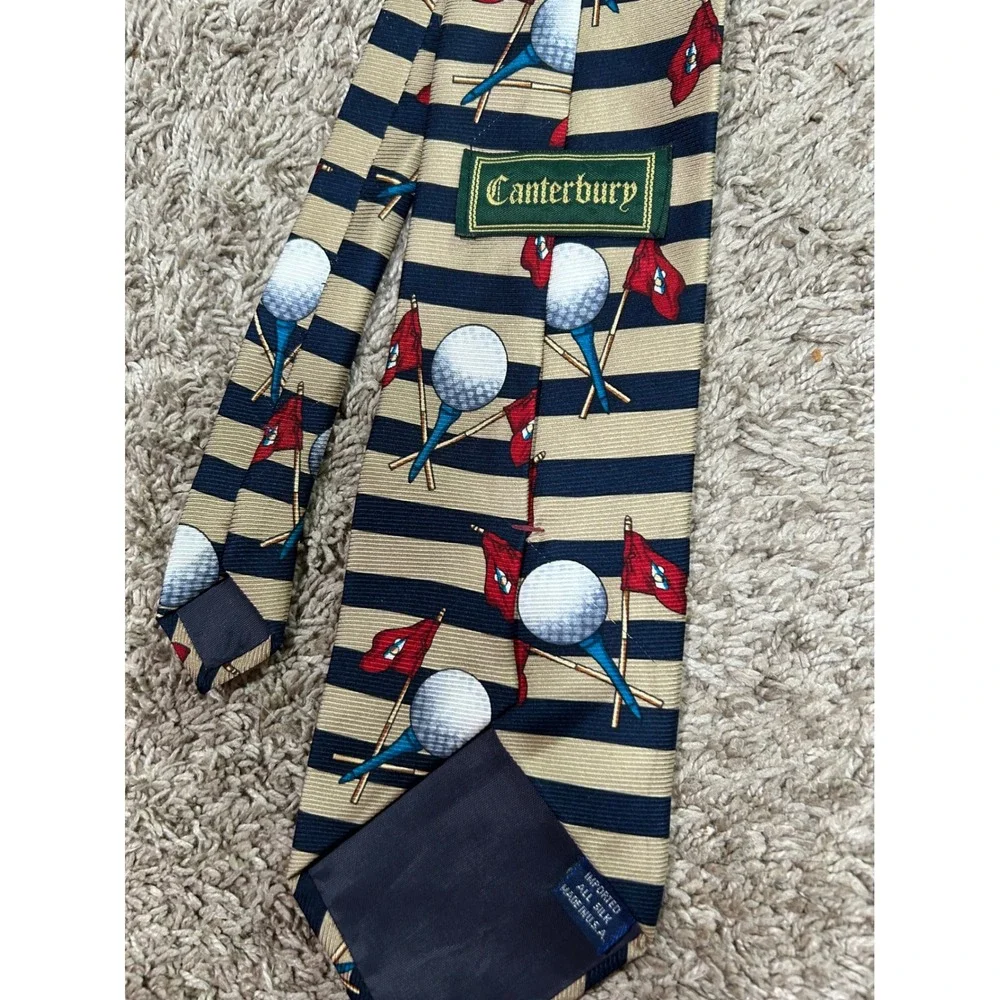 Canterbury 100% Silk Golf Tie Golf Ball Novelty Vintage Preppy Golfer Gift